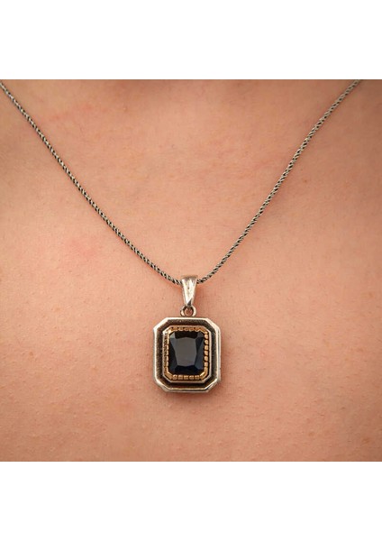 Gümüş Lacivert Taşlı Dikdörtgen Kadın Kolye fiyatları