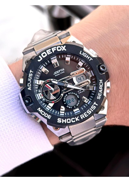 Çelik Kordon Dijital ve Analog 2 Yıl Garantili 3 Atm Suya Dayanıklı Erkek Kol Saati JOE.CL10