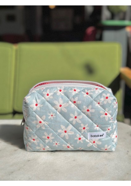 Kırmızı Mavi Papatya Desenli Makyaj Çantası - Büyük Boy fiyatları