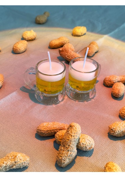 Mini Bira Bardağı Dekoratif Mum (2'li) – 4,5 cm | El Yapımı Aromasız Tasarım Mum
