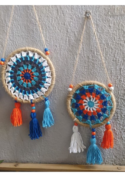 El Emeği Makrome Duvar Süsü 3'lü Mavi Balkon ve Bahçe Dekoru Seti modelleri