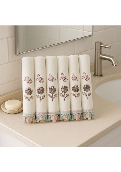6’lı 30X50 Kelebek Nakışlı Pamuk Mutfak Havlusu Seti, Desenli, Su Emici, Yumuşak, Şık fiyatları