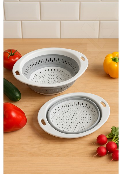 Yer Kaplamaz Katlanır Pratik Süzgeç - Akordiyon Süzgeç - Oval Katlanabilen Süzgeç