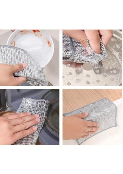 10 Adet Gri Çift Katmanlı Tel Bulaşık Bezi, 20X20 Cm, Çelik Bez Seti