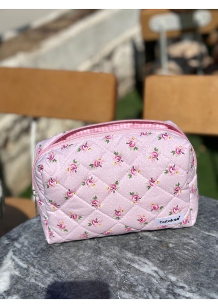Toz Pembe Gül Desenli Makyaj Çantası - Büyük Boy fiyatları