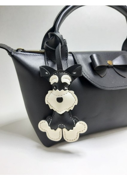 Schnauzer Köpek Deri Anahtarlık Çanta Süsü