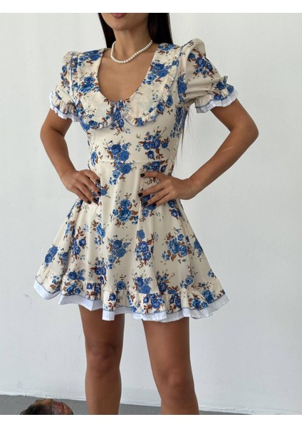 Çiçek Desen Astarlı Krep Kumaş Kısa Kadın Elbise fiyatları