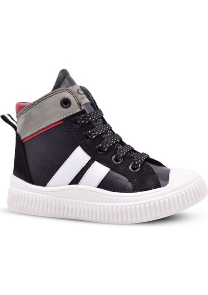 Aston Erkek Çocuk Hakiki Deri Bağcıklı ve Fermuarlı Siyah Renk Bot