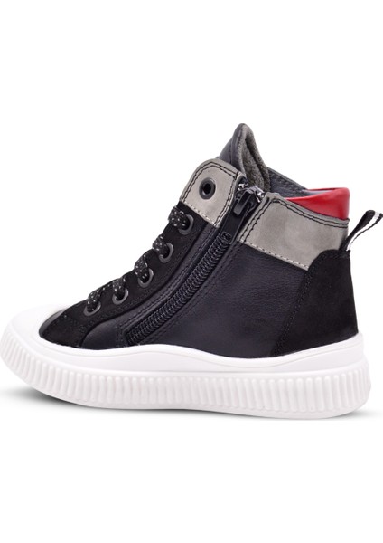 Aston Erkek Çocuk Hakiki Deri Bağcıklı ve Fermuarlı Siyah Renk Bot modelleri