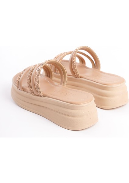 Elıse Düz Topuklu Şeritli Taşlı Kalın ve Ortopedik Taban Kadın Terlik Tt Ten fiyatları