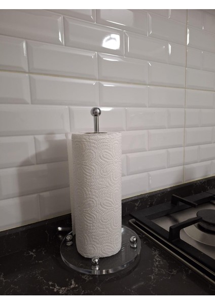 Kağıt Havlu Standı Pleksi Taban Gümüş Kaplamalı Metal Gövde