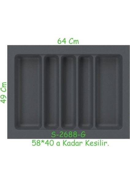 Gri Plastik Çekmece Içi Kepçelik, 5 Göz, Ayarlanabilir, Dayanıklı, Pratik Kullanım