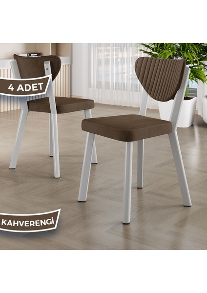 Arfe Serisi 4 Adet Kahverengi Mutfak Sandalyesi Beyaz Metal Iskeletli 1. Sınıf Babyface Kumaş