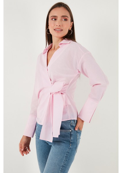 Pamuklu Regular Fit Uzun Kollu Bağlama Detaylı Gömlek Bayan Gömlek 65200538 modelleri