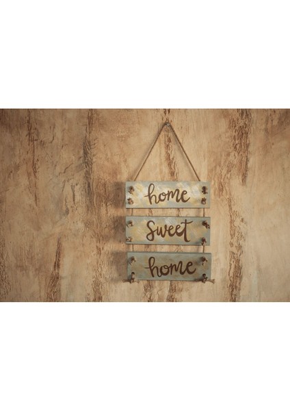 3'lü El Yapımı Jüt Halat Askılı Renkli Mottolu Ahşap Duvar Panosu