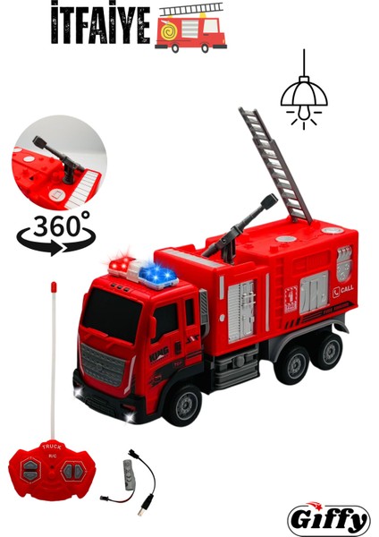 Oyuncak Uzaktan Kumandalı Itfaiye Şarjlı Işıklı Full Fonksiyon Merdivenli Su Hortumlu Vinçli Model