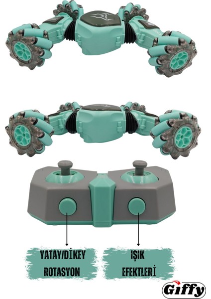 Oyuncak Uzaktan ve Bilek Kumandalı Şarjlı LED Işıklı Full Fonksiyon Akrobat Drift Araba