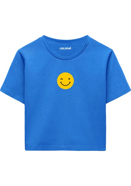 Winky Smiley Baskılı Kadın Crop T-Shirt