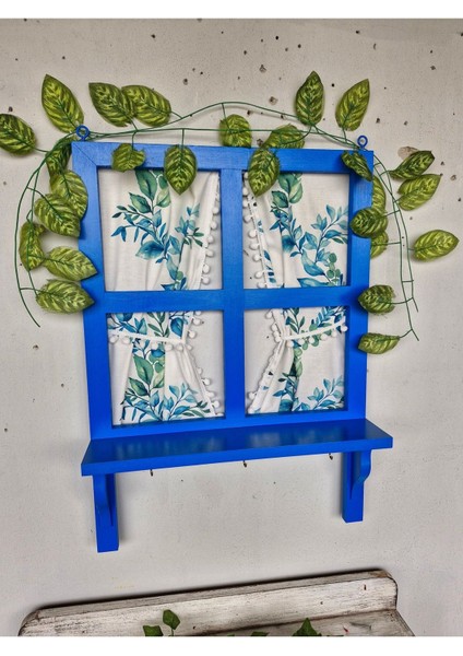 Mavi Alaçatı Ahşap Pencere ve Balkon Duvar Dekoru 50×70, Şık ve Doğal Tasarım