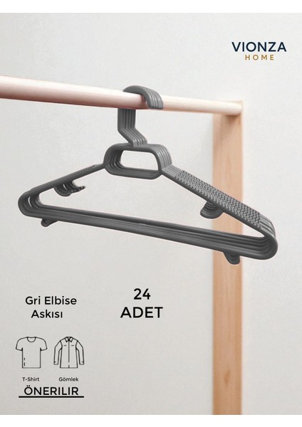 Elbise Kıyafet Askısı 24'lü Set 24 Adet Gri Plastik 24 Gömlek Askısı