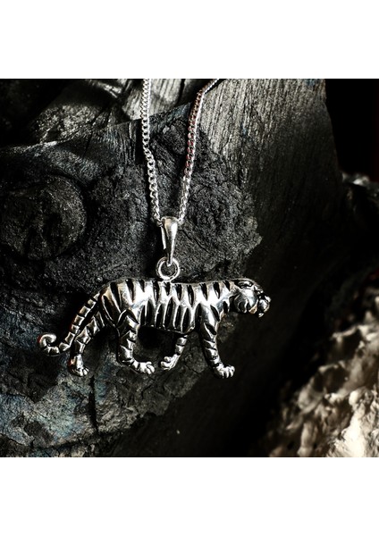 Gümüş Kaplan Kolye 925 Ayar Gümüş Kaplan Figürlü Unisex Kolye