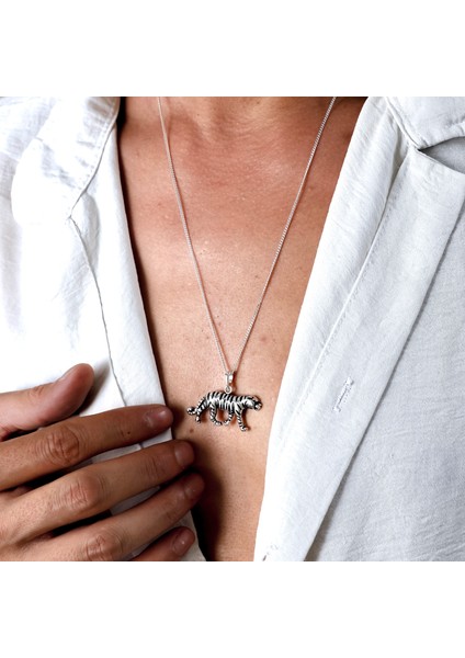 Gümüş Kaplan Kolye 925 Ayar Gümüş Kaplan Figürlü Unisex Kolye indirimleri