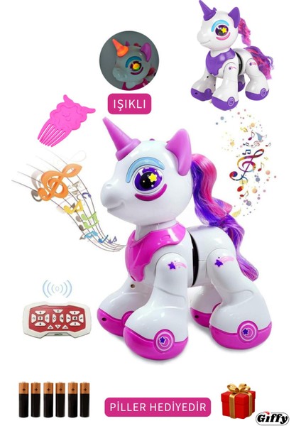 Oyuncak Uzaktan Kumandalı Unicorn At Pony,sesli,ışıklı,pilli(Pil Hediye),interaktif, Full Fonksiyon