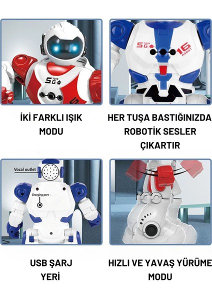 Oyuncak 16 Fonksiyonlu Şarjlı Uzaktan Kumandalı Akıllı Robot Sesli Işıklı Programlama Dans Moonwalk indirimleri