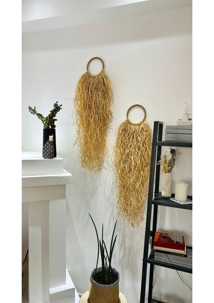 Doğal Rafya Çift Duvar Süsü, Iskandinav Tarzı, El Yapımı, Balkon Dekoru fiyatları