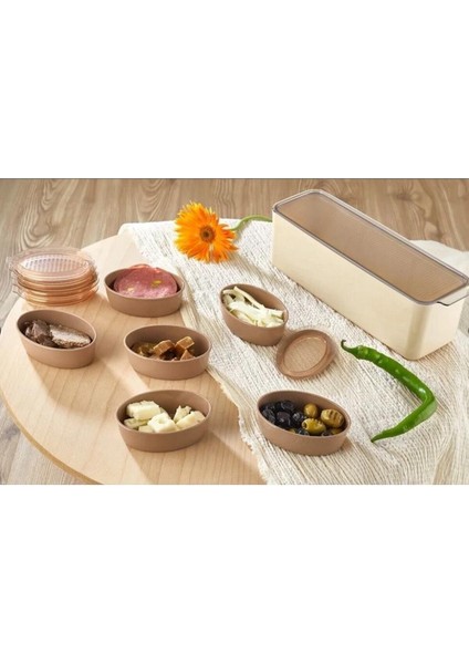 Organizerli Kahvaltılık Seti, 7 Parça, Krem Bej Renkli, Şık ve Pratik Tasarım