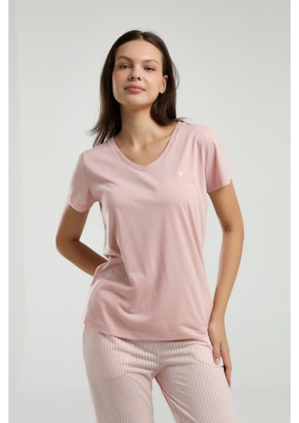 Kadın V Yaka Kısa Kol Çizgili Pijama Takım fırsatları