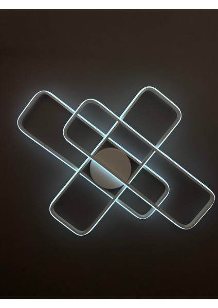 Yüksek Aydınlatmalı Dikdörtgen Beyaz Şık Tavan Plafonyer LED Avize, 3 Renk Aydınlatma