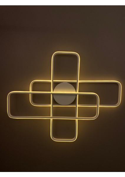 Yüksek Aydınlatmalı Dikdörtgen Beyaz Şık Tavan Plafonyer LED Avize, 3 Renk Aydınlatma