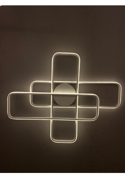 Yüksek Aydınlatmalı Dikdörtgen Beyaz Şık Tavan Plafonyer LED Avize, 3 Renk Aydınlatma