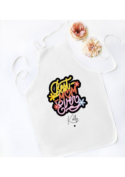 Kişiye Özel Isimli Anneler Günü Tasarımlı Beyaz Mutfak Önlüğü, Aşçı ve Şef Önlüğü