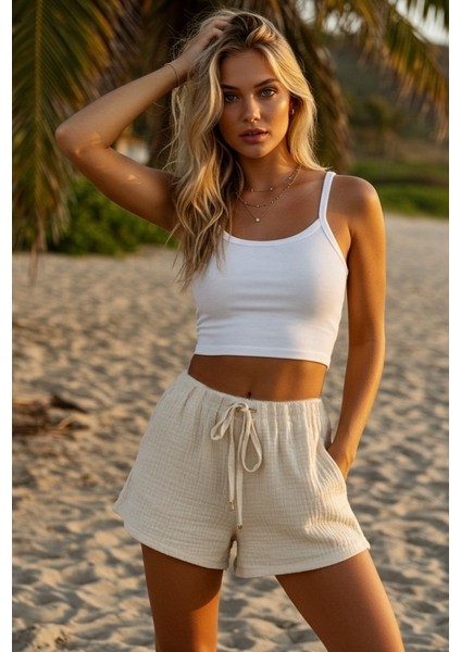 Belden Bağlamalı Kadın Müslin Şort fiyatları