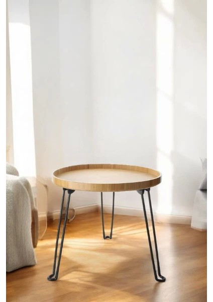 Bambu Metal Ayaklı Katlanabilir Yuvarlak Masa - 44.5 x 48 x 3 cm fırsatları