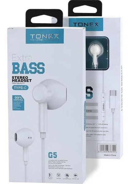 G5 Type-C Girişli Stereo Kablolu Kulaklık Süper Extra Bass modelleri