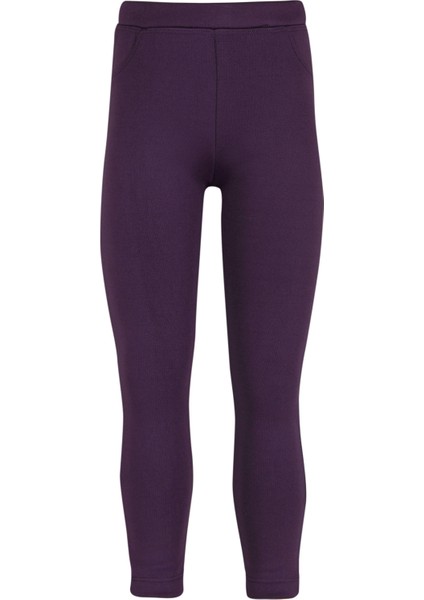 Mor Kız Çocuk Sahte 2 Cep Içi Peluş Extra Kalın Kışlık Tayt