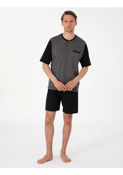 Erkek Kısa Kol 3'lü Şortlu Jakarlı Pijama Takım Kutulu Damat Çeyiz Set
