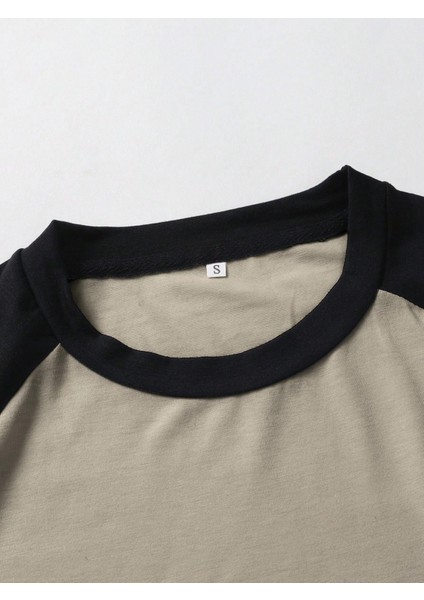 Bej Bisiklet Yaka Omuzları Siyah Garni T-Shirt fiyatları