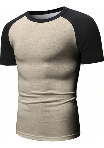 Bej Bisiklet Yaka Omuzları Siyah Garni T-Shirt indirimleri