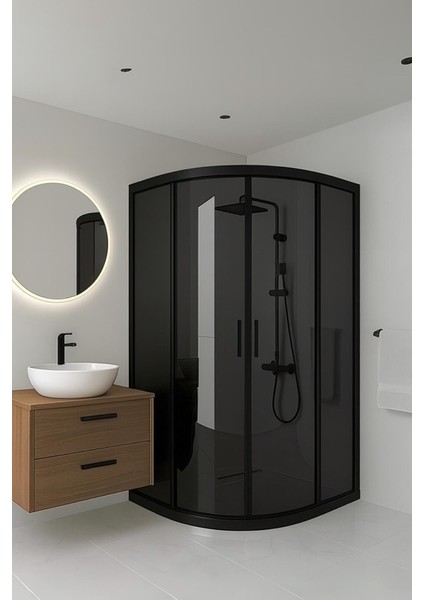Duşakabin Füme Temper Cam Elegant Seri Oval Siyah Profil - Yükseklik: 190 cm fiyatları