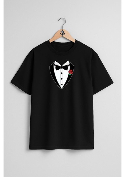 Oversize Papyon Smokin ve Çiçek Göğüs Tasarımlı Unisex T-Shirt
