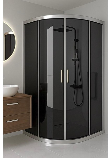 Duşakabin Füme Temper Cam Elegant Seri Oval Krom Profil - Yükseklik: 190 cm