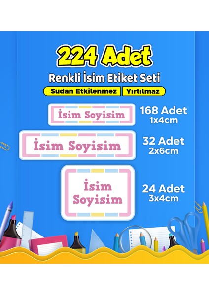 Okul Kreş Kişiye Özel Isim Etiket Seti - Model 590