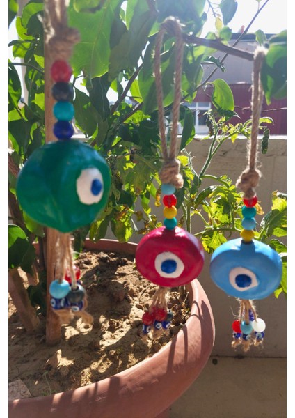 Mavi Renkli 3'lü El Yapımı Asmalı Nazar Boncuklu Bahçe ve Balkon Duvar Süsü fiyatları