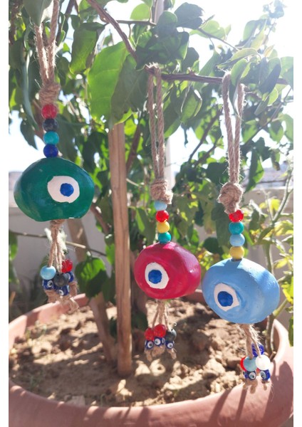 Mavi Renkli 3'lü El Yapımı Asmalı Nazar Boncuklu Bahçe ve Balkon Duvar Süsü modelleri