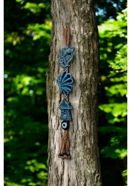 Renkli Seramik Kuş ve Kelebek Dekoratif Süs Eşyası 9X50 cm