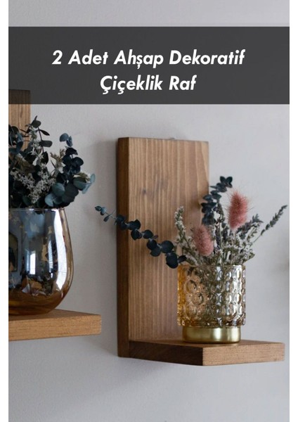Ahşap Çiçeklik ve Saksı Rafı, Duvar Dekoru, 2'li Kompakt Tasarım